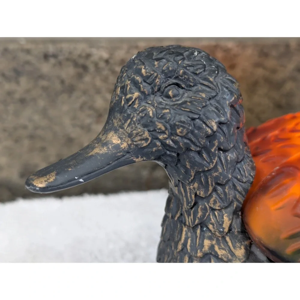 Vintage Mallard Duck Night Lamp Amber Glass Tiffany Style Metal Works
